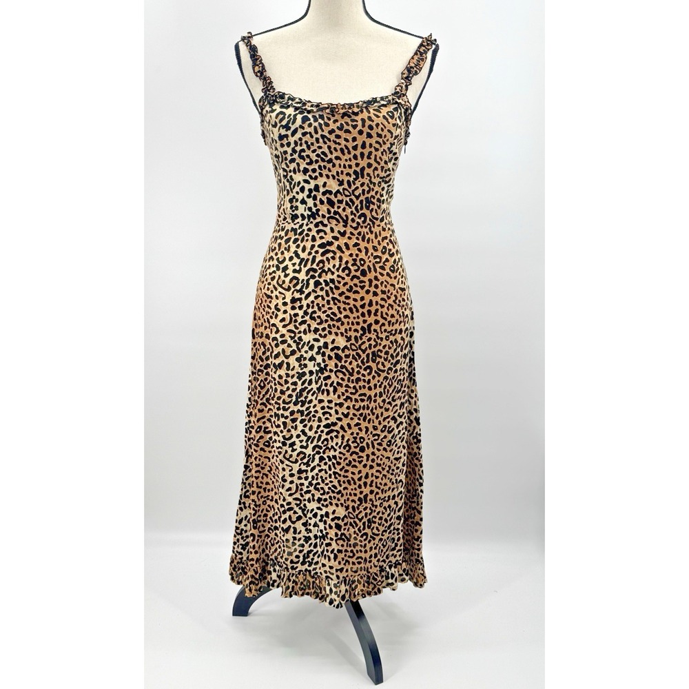 Faithfull The Brand Noemie Leopard Midi Dress Medium 6 Ruffle Trim Side Slit
